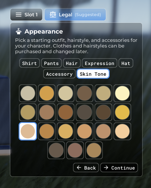 Choosing a skin tone